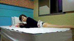 Slim sexy Korean girl rides hard dick of her BF before he fucks her hard missionary style
