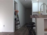 Big juicy fat ass busty white girl - hot milf maid in mini dress no panties cleaning house and flash