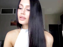 Long Black Hair Model Teasing in Tight White Bodysuit