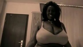 Huge-breasted ebony mom enjoys playing with my cock in POV clip