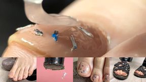 Tiny are used as decoration on the toenails of a Giantess 1080p
