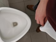 Horny uncut teen jerking and cumming at public school urinal