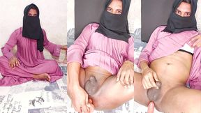 sexy arab hijabi momina sissy fuck hard and play with her limp micro penis