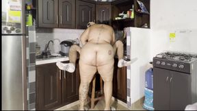 My neighbor helps me spend the night and in the end I give her a good tit fuck.