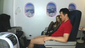 Stewardess gives nylon footjob in plane!