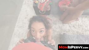 Stepmom Misty Stone and stepdaughter Sarah Lace engaged in a three-way encounter
