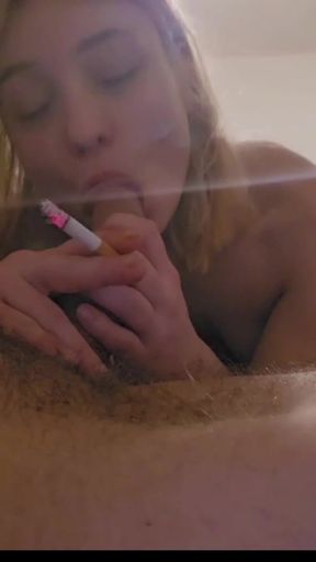 Blonde Cute 18yo Gives Blowjob While Smoking a Ciggarette