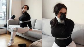 Latina's Punishment: Taped Tight, Gagged with Her Socks, and Sniffing Her Own Heel! (4K)