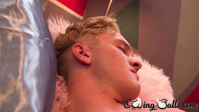 Slim blonde Oliver Tucker plugs a  dildo in his butt & then proceeds to harvest