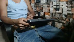 Man plays alone with his enormous bulge before ejaculating