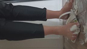 Crushing a yogurt container with my powerfull feet