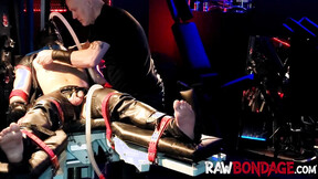 Sweaty jock foot licking & deepthroating in raw bondage
