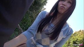 Petite Asian Step-Daughter with Floppy Tits and hairy Pussy seduce to Outdoor Old Young Creampie Sex by Step-Dad