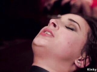 Fastened large titties brunette hair Ashley Adams is group-sex banged then shares schlong with Bella Rossi and Siouxsie Q and Penny Pax at s&m fuckfest party