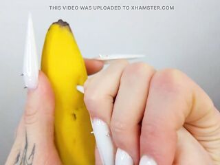 Long White Nails Scratching And Destroying Banana Like Wang