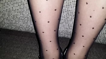 Black Patterned Stay Up Stockings on Curvy Legs