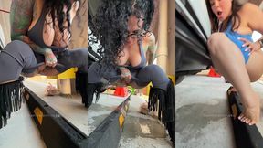 dani valentina + bianca bailee pee in public garage