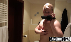 Blond jock masturbates while recording himself with camera