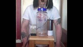 bisexual crossdresser with his portable cow milking machine part 2