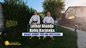 Lethal Blonde Bella Karateka double karate POV and face kicks