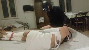 blowjob bound on a bed, wearing platform boots and pantyhose, you can see my beautiful ass and legs