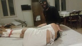 blowjob bound on a bed, wearing platform boots and pantyhose, you can see my beautiful ass and legs