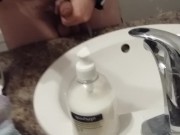 guy masterbates in bathroom