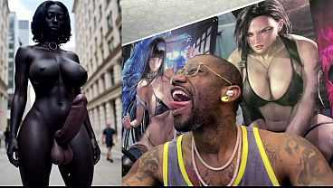 Long Hard Cock Transgender Ebony Girl Cumming In Public, AI Generated