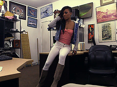 Beautiful and ebony chick gets her pussy fucked in Shawns office