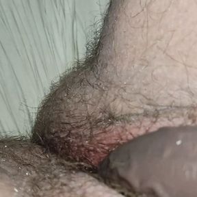 Fat 18 yo girl is playing with big black dildo in her wet, hairy Pussy