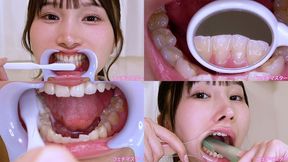 Kana Yura - Observing Kana's teeth with a dental mirror & brushing her teeth while wearing a mouth opener & finger toothbrushing while wearing a lip hook - MOV