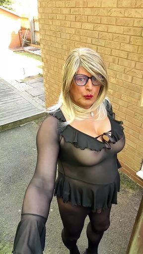 Sexy Crossdresser kellycd2022 in black sexy nightie and seamless pantyhose