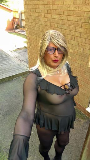 Sexy Crossdresser kellycd2022 in black sexy nightie and seamless pantyhose