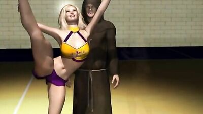 3D blonde cheerleader with huge tits sucks and gets fucked in cartoon roleplay