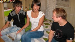 Slender brunette Kirsten looks great in the doggy style pose