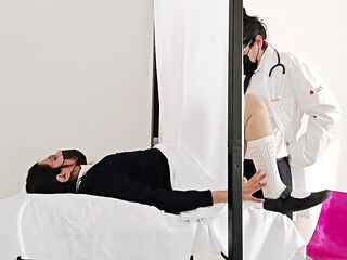 Unethical doctor takes out his dick and rubs it on his patient