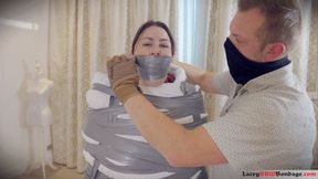 Lacey - Mummified with Blankets and Gagged Self Orgasms FULL Video 4K ( Mummification , Wrap Gag , Pantyhood , Tickling , Tape Gag , BBW Bondage )