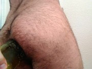 3.5" wide  bottle in ass: bizarre male anal insertion gape close up