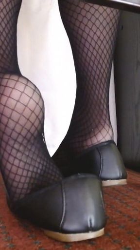 Black Ballet Flats Nylons Fishnet