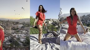 gorgeous monika fox in red suit in mountains!