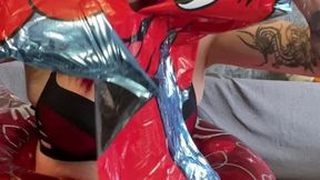 I tease and burst foil balloons with scissors