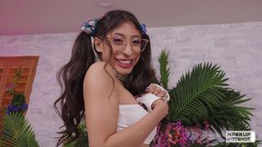 sona bella gets a golden shower and a cumshot on her face!