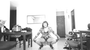 She Happily Opens Her Autumn Coat and Shows Everything That Is Underneath.