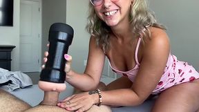 My horny stepsister uses my masturbator to make me hard, then begs me to fuck her doggystyle