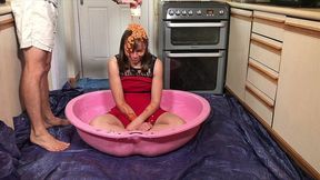 girl trashed in horrendous, disgusting 45 minute food gunge wam