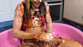 girl trashed in horrendous, disgusting 45 minute food gunge wam