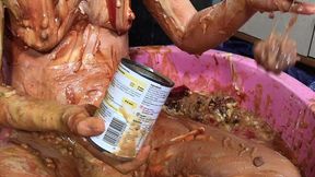 girl trashed in horrendous, disgusting 45 minute food gunge wam