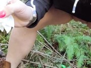 Naughty wife pees in the woods with no panties