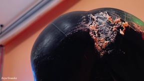 Sexy latex fetish video birthday cake splosh!