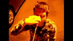 Weird piss freak gets peed on into the night